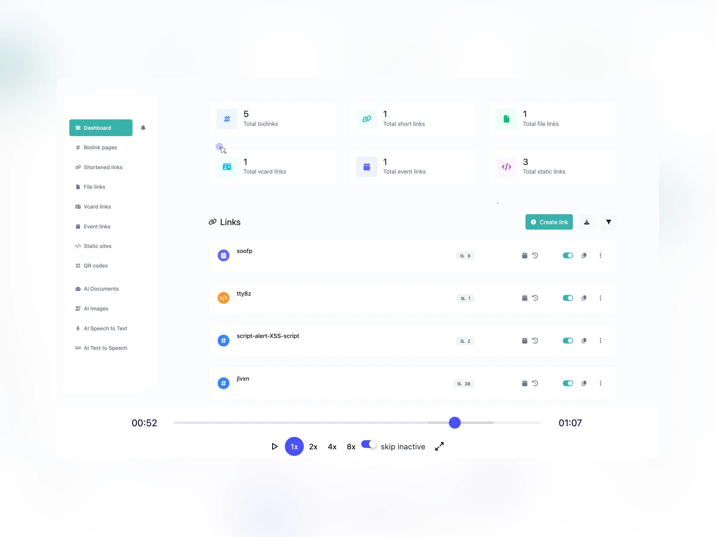 Screenshot of the app session replay page